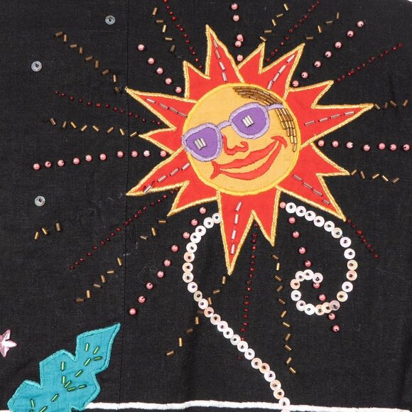 Appraisal Blazer Jacket VTG M Womens Black Sun Star Palm Tree Sequin Button - Picture 6 of 7